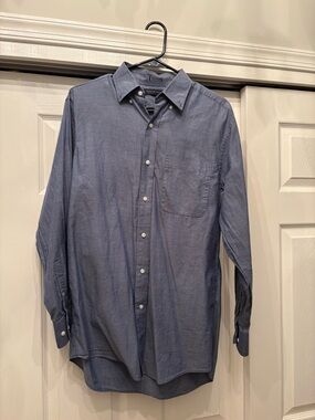 Tommy Hilfiger Mens Classic Blue Long-Sleeve Button-Down Dress Shirt